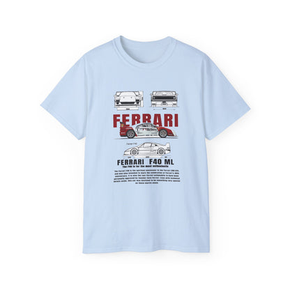 Ferrari F40 Multi-Graphic Unisex Ultra Cotton Tee | Car Enthusiast Gift T-shirt - CreativeRino