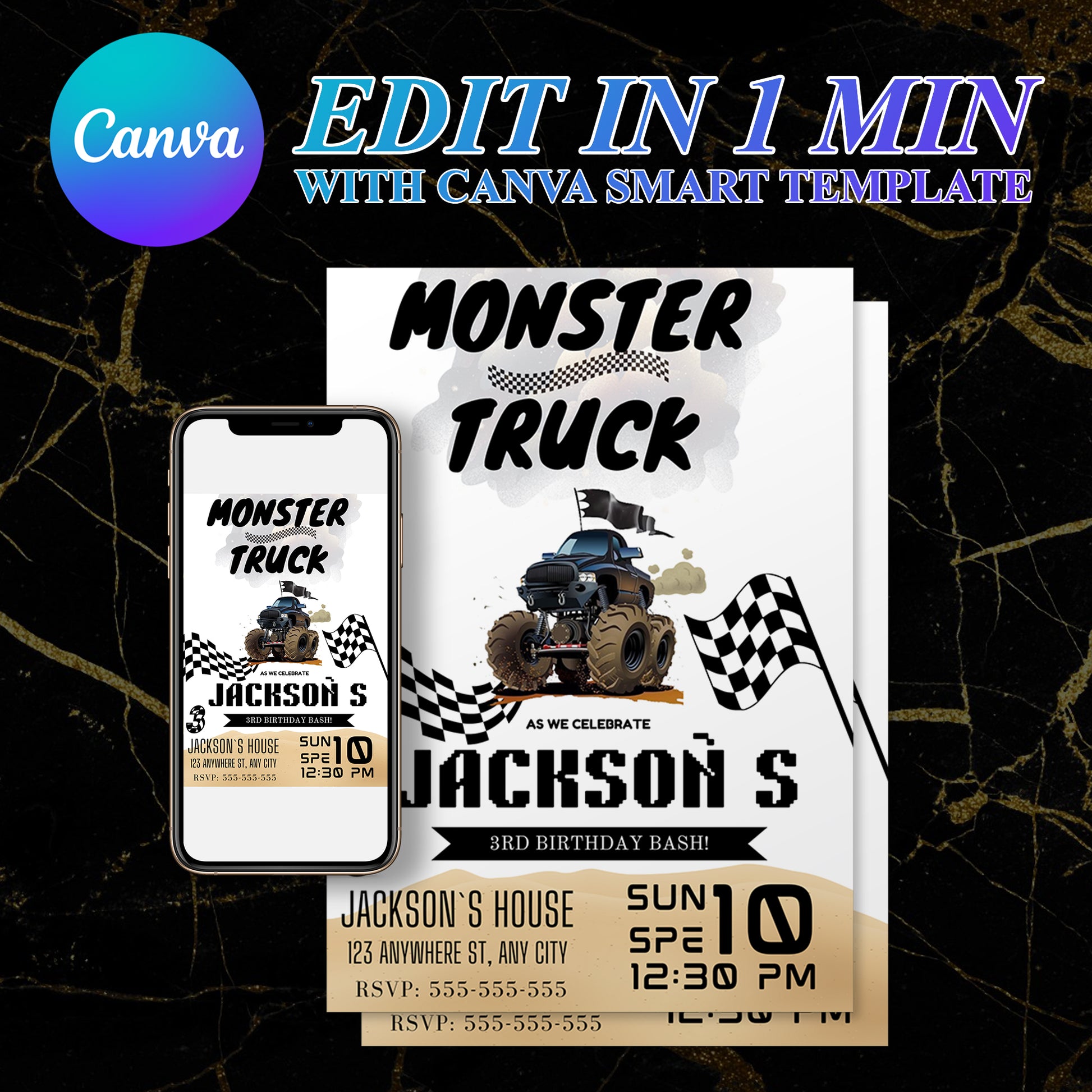 Monster Truck Racing Birthday Invitation Template - CreativeRino