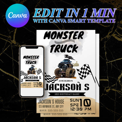 Monster Truck Racing Birthday Invitation Template - CreativeRino