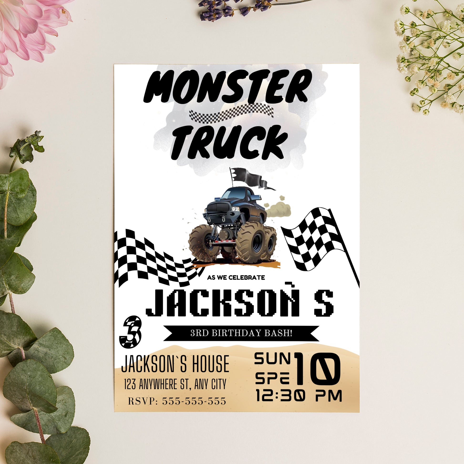 Monster Truck Racing Birthday Invitation Template - CreativeRino