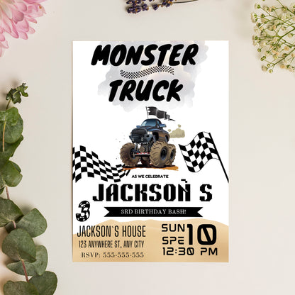 Monster Truck Racing Birthday Invitation Template - CreativeRino