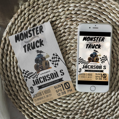 Monster Truck Racing Birthday Invitation Template - CreativeRino