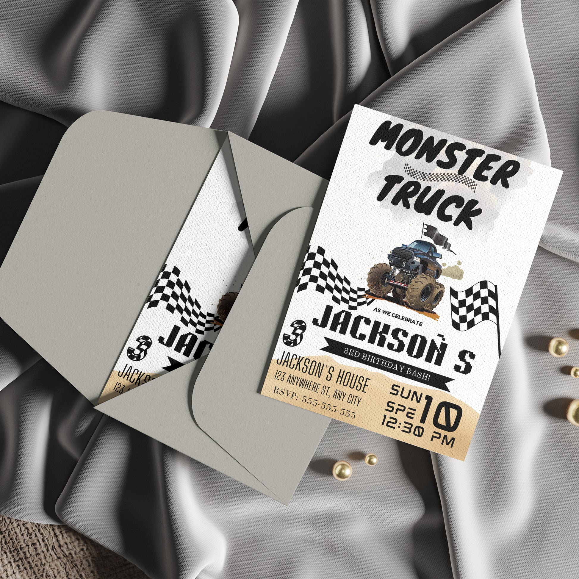 Monster Truck Racing Birthday Invitation Template - CreativeRino