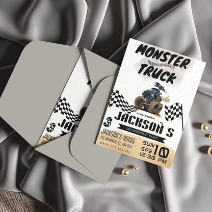 Monster Truck Racing Birthday Invitation Template - CreativeRino