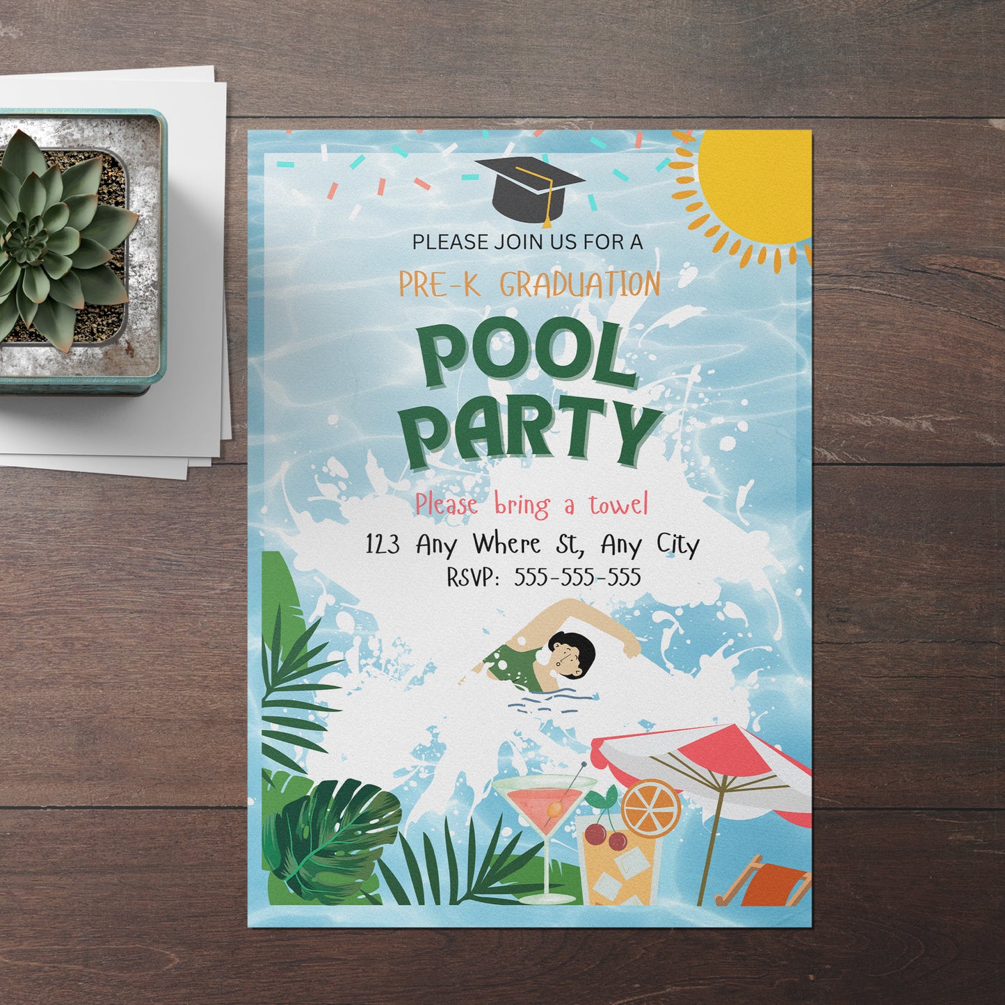 Pre-K Graduation Pool Party Invitation Template