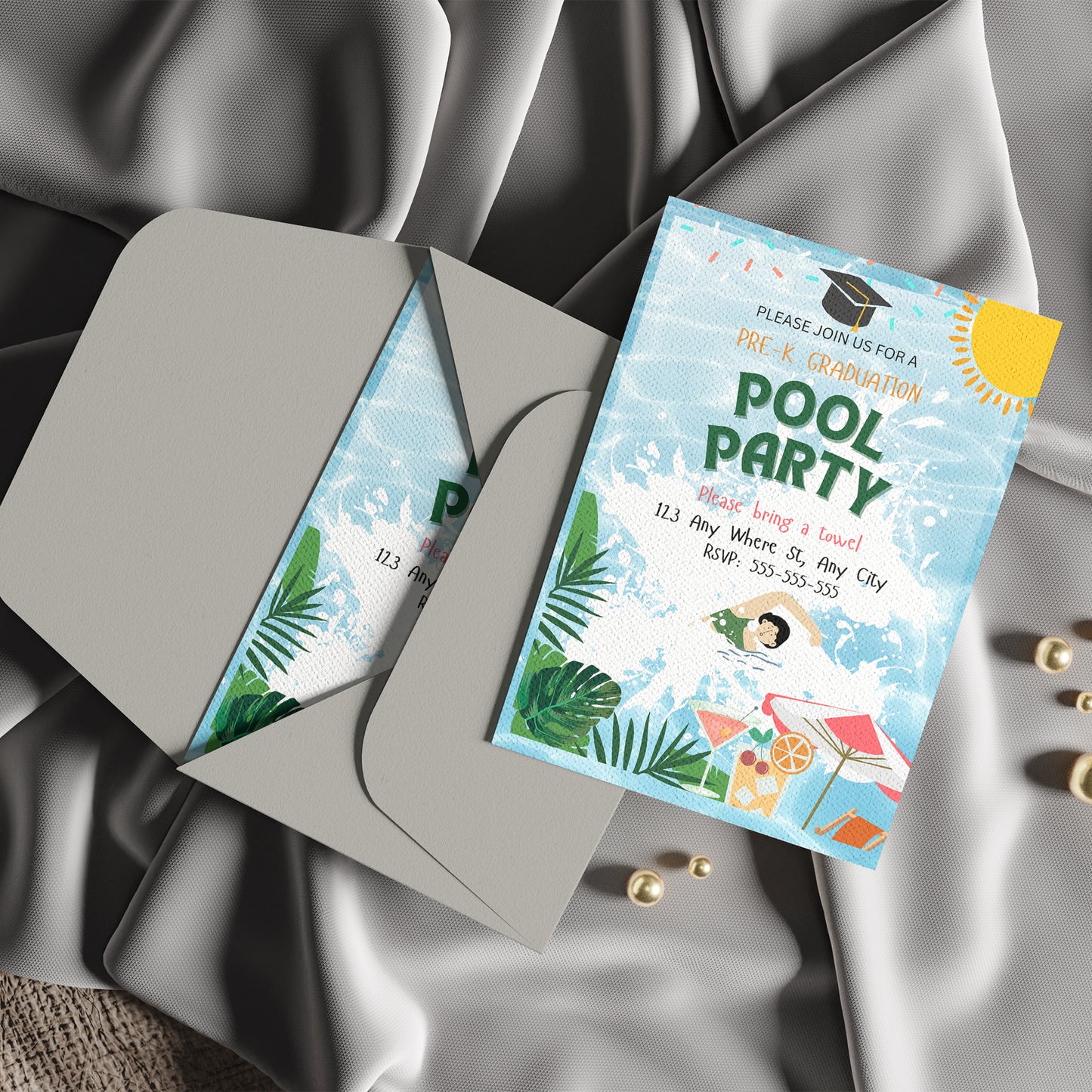 Pre-K Graduation Pool Party Invitation Template