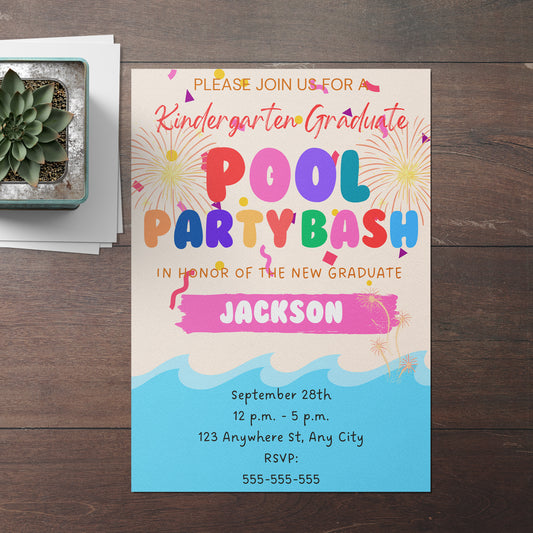 Kindergarten Graduation Pool Party Invitation Template