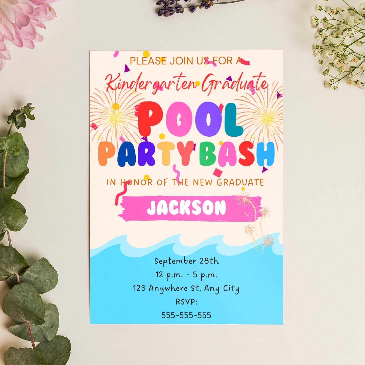 Kindergarten Graduation Pool Party Invitation Template