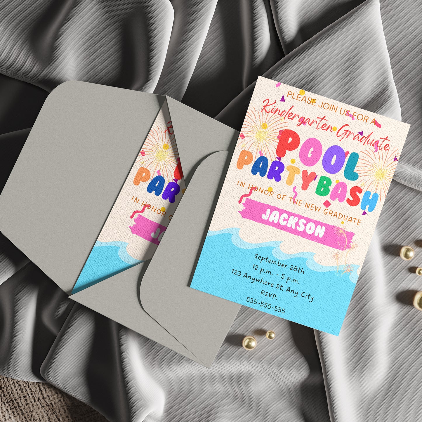 Kindergarten Graduation Pool Party Invitation Template