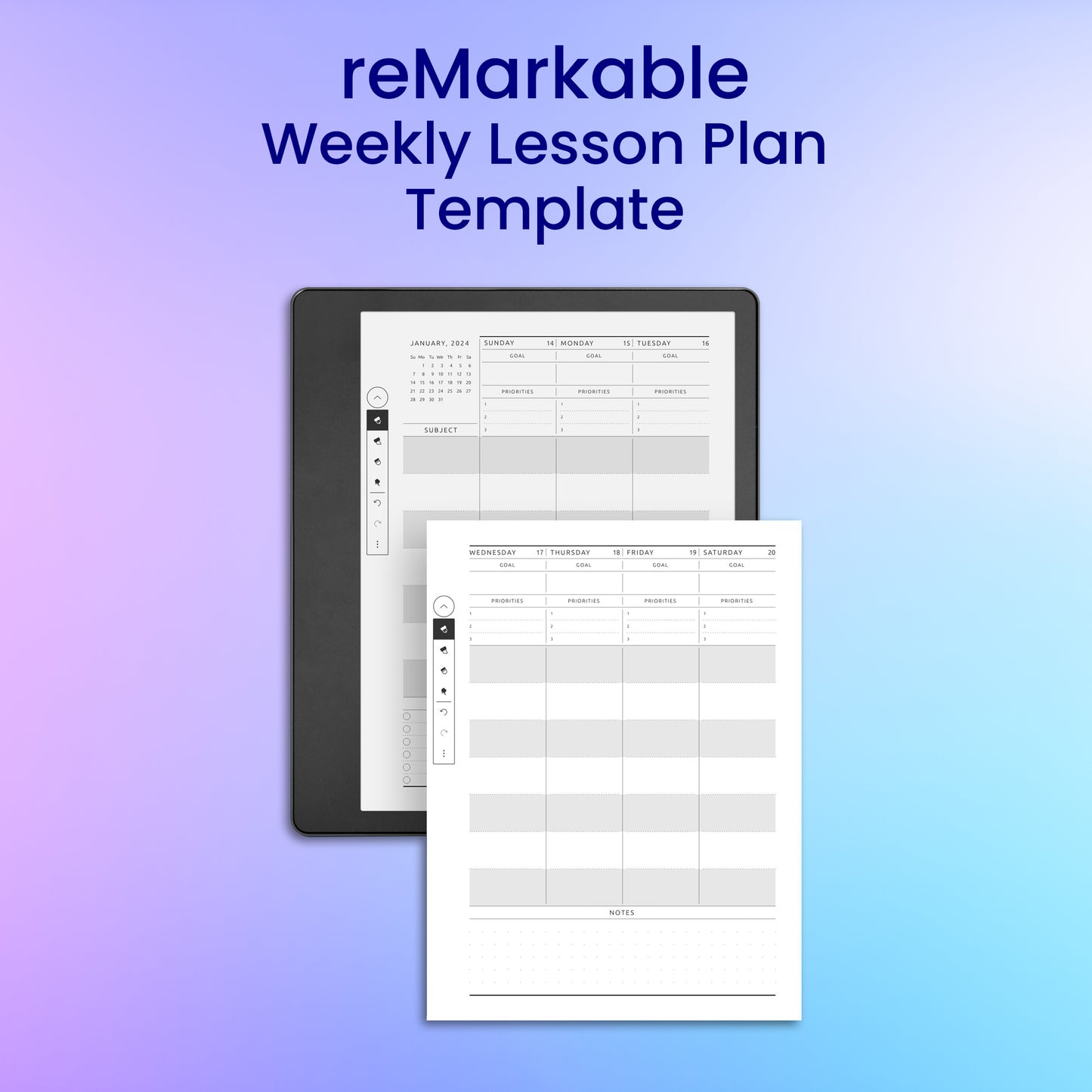 reMarkable 2 Weekly Lesson Plan Template Planner Template