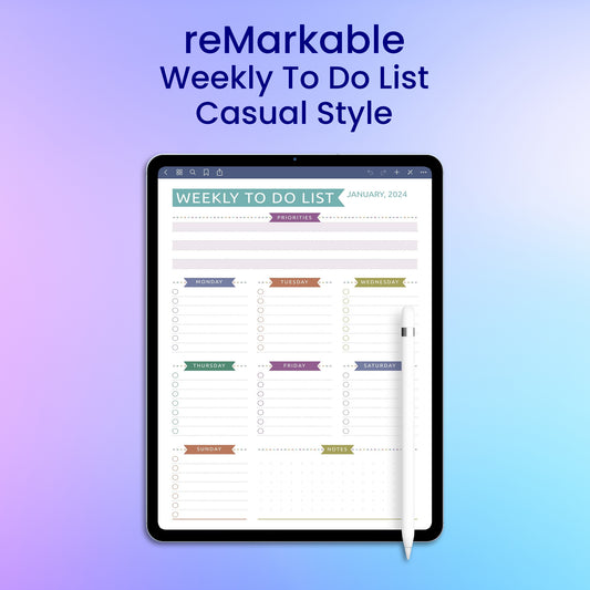 reMarkable 2 Weekly To Do List - Casual Style Planner Template