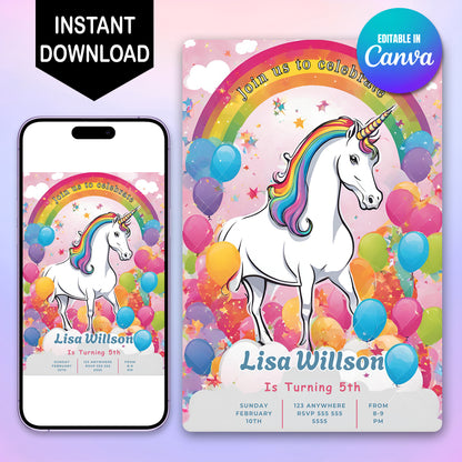Unicorn Birthday Invitation Template - CreativeRino