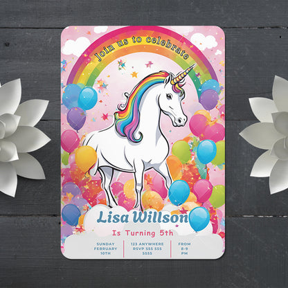 Unicorn Birthday Invitation Template - CreativeRino