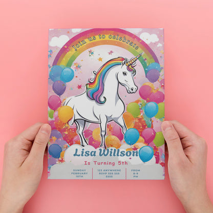 Unicorn Birthday Invitation Template - CreativeRino