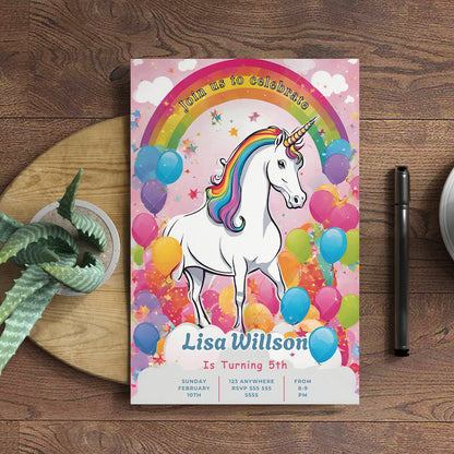 Unicorn Birthday Invitation Template - CreativeRino