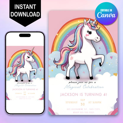 Unicorn Birthday Invitation Template - CreativeRino