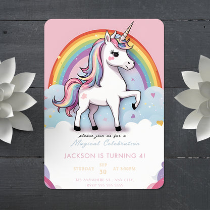 Unicorn Birthday Invitation Template - CreativeRino