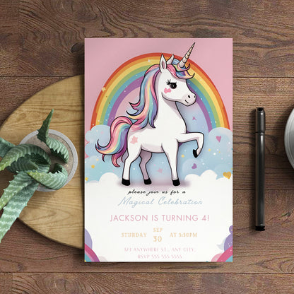 Unicorn Birthday Invitation Template - CreativeRino