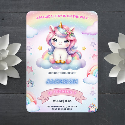 Unicorn Birthday Invitation Template - CreativeRino