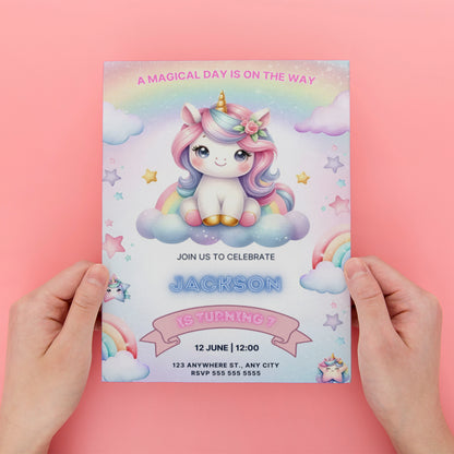 Unicorn Birthday Invitation Template - CreativeRino