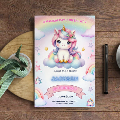 Unicorn Birthday Invitation Template - CreativeRino