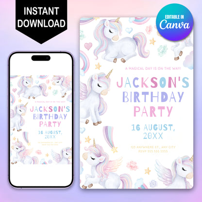 Unicorn Birthday Invitation Template - CreativeRino