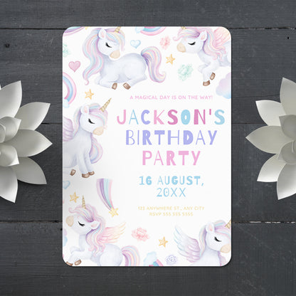 Unicorn Birthday Invitation Template - CreativeRino