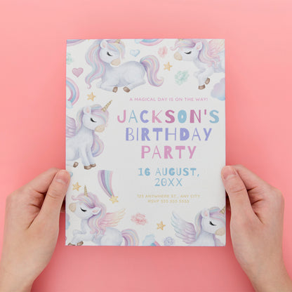 Unicorn Birthday Invitation Template - CreativeRino