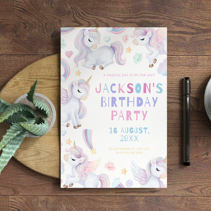 Unicorn Birthday Invitation Template - CreativeRino