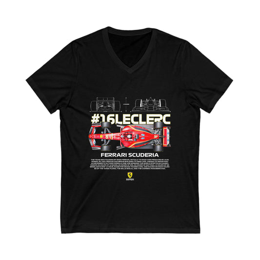 Ferrari Scuderia #16Leclerc V-Neck Tee | Car T-shirt - CreativeRino