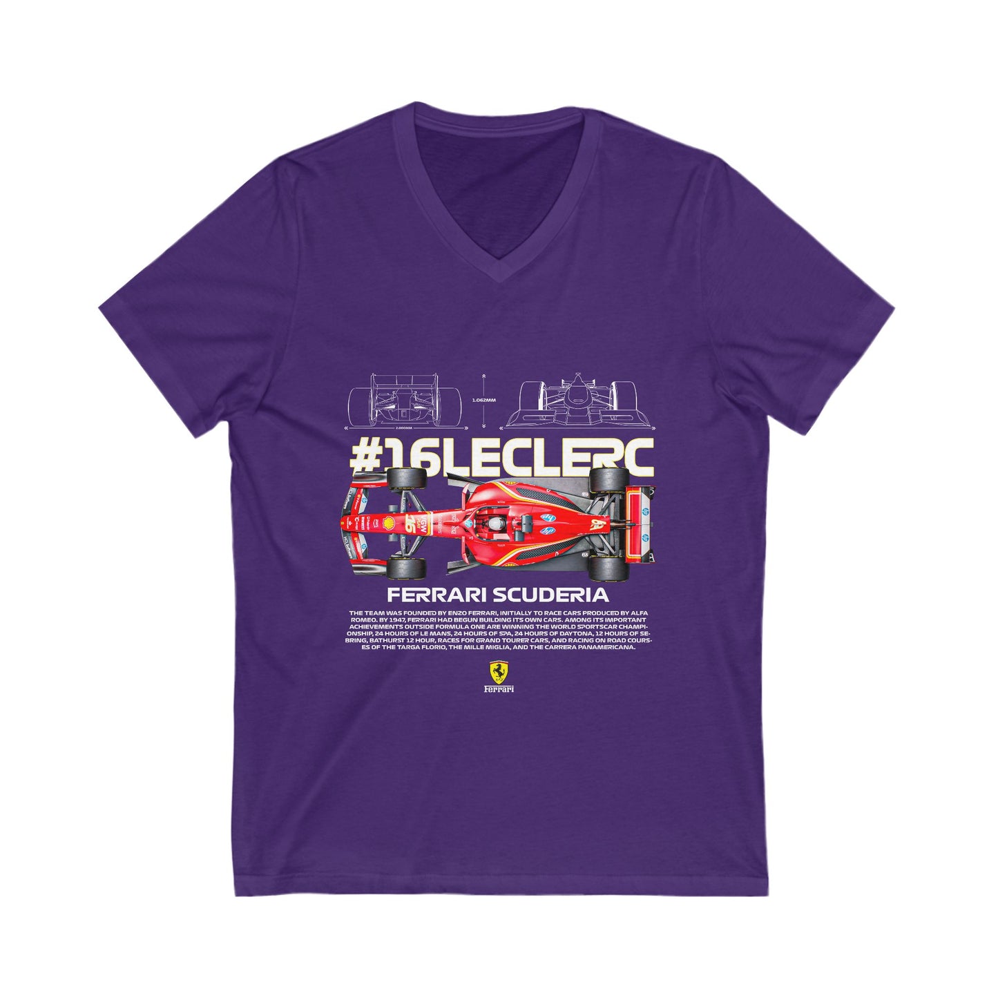 Ferrari Scuderia #16Leclerc V-Neck Tee | Car T-shirt - CreativeRino