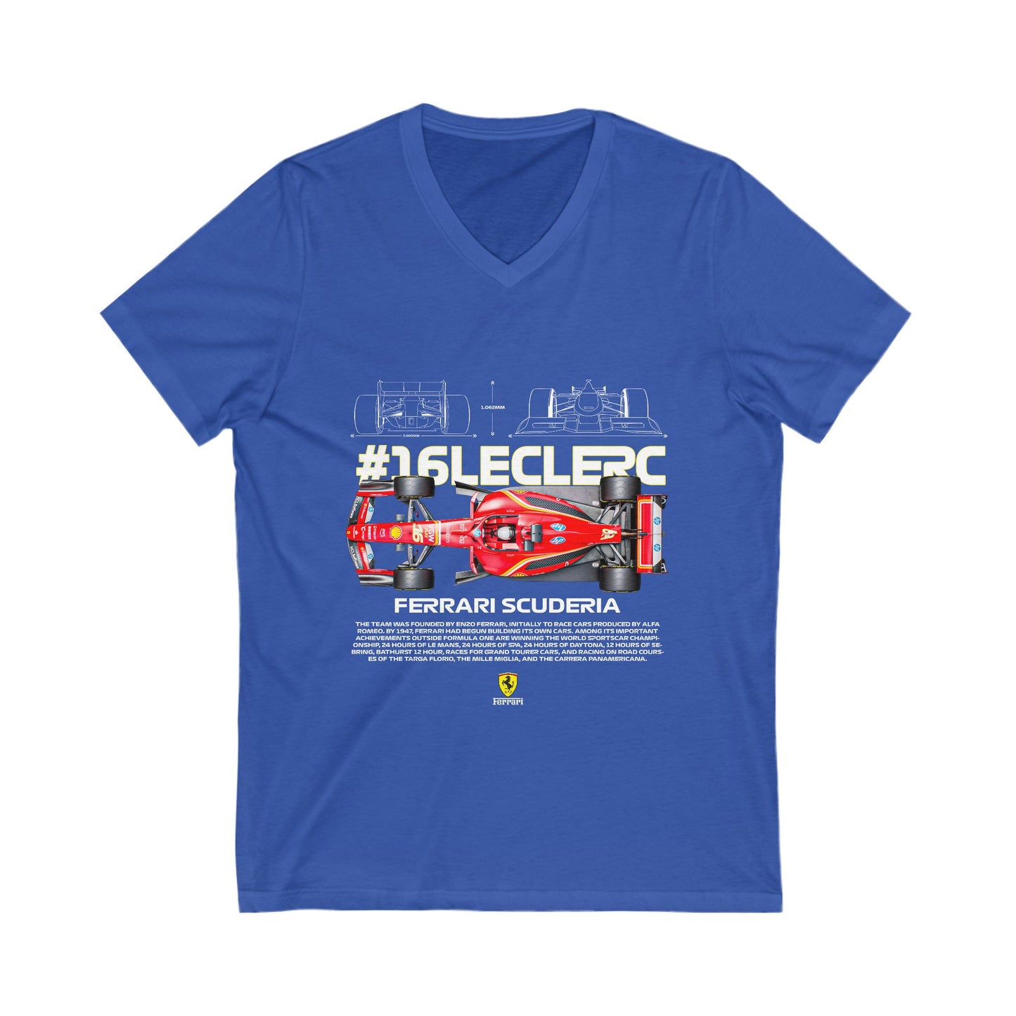 Ferrari Scuderia #16Leclerc V-Neck Tee | Car T-shirt - CreativeRino