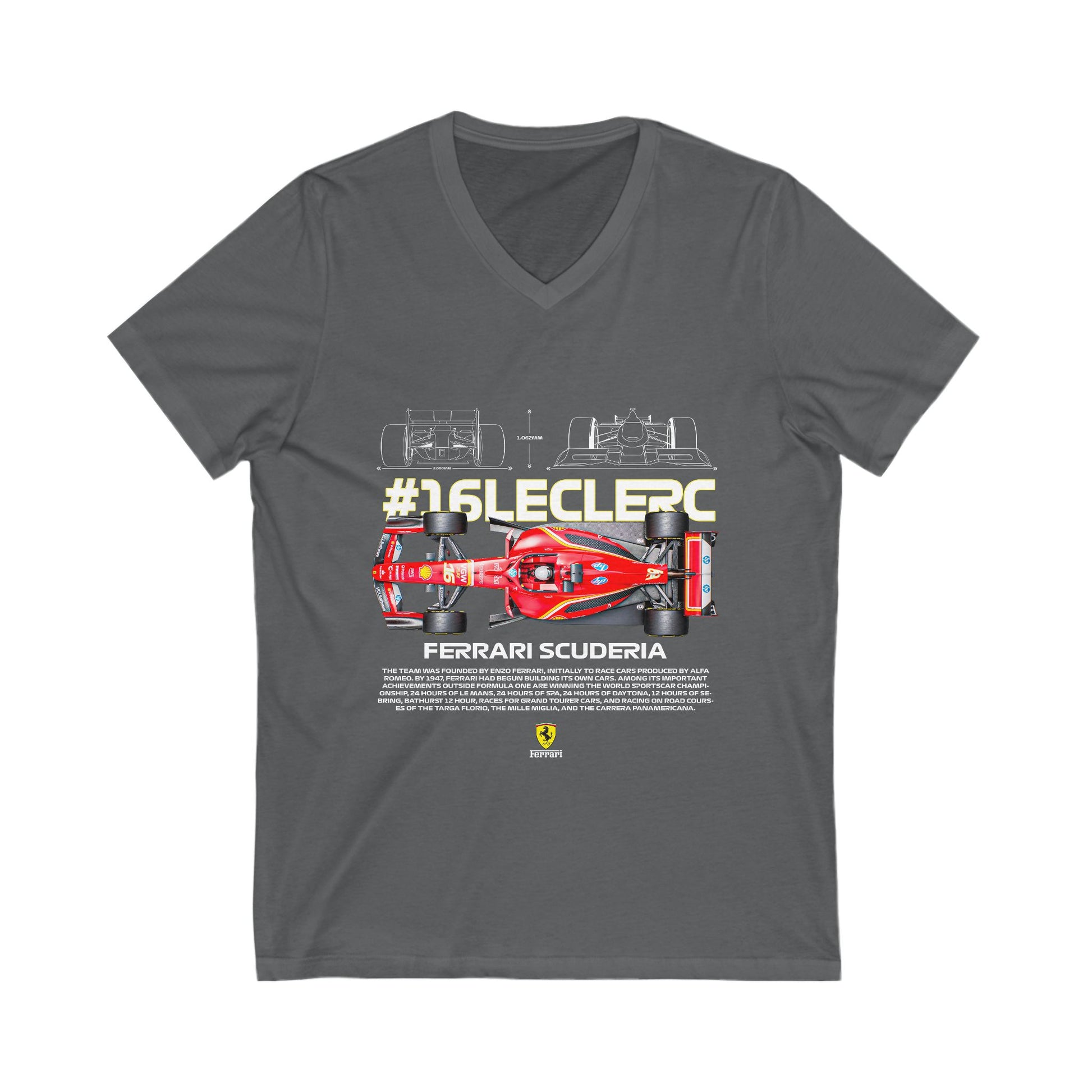 Ferrari Scuderia #16Leclerc V-Neck Tee | Car T-shirt - CreativeRino