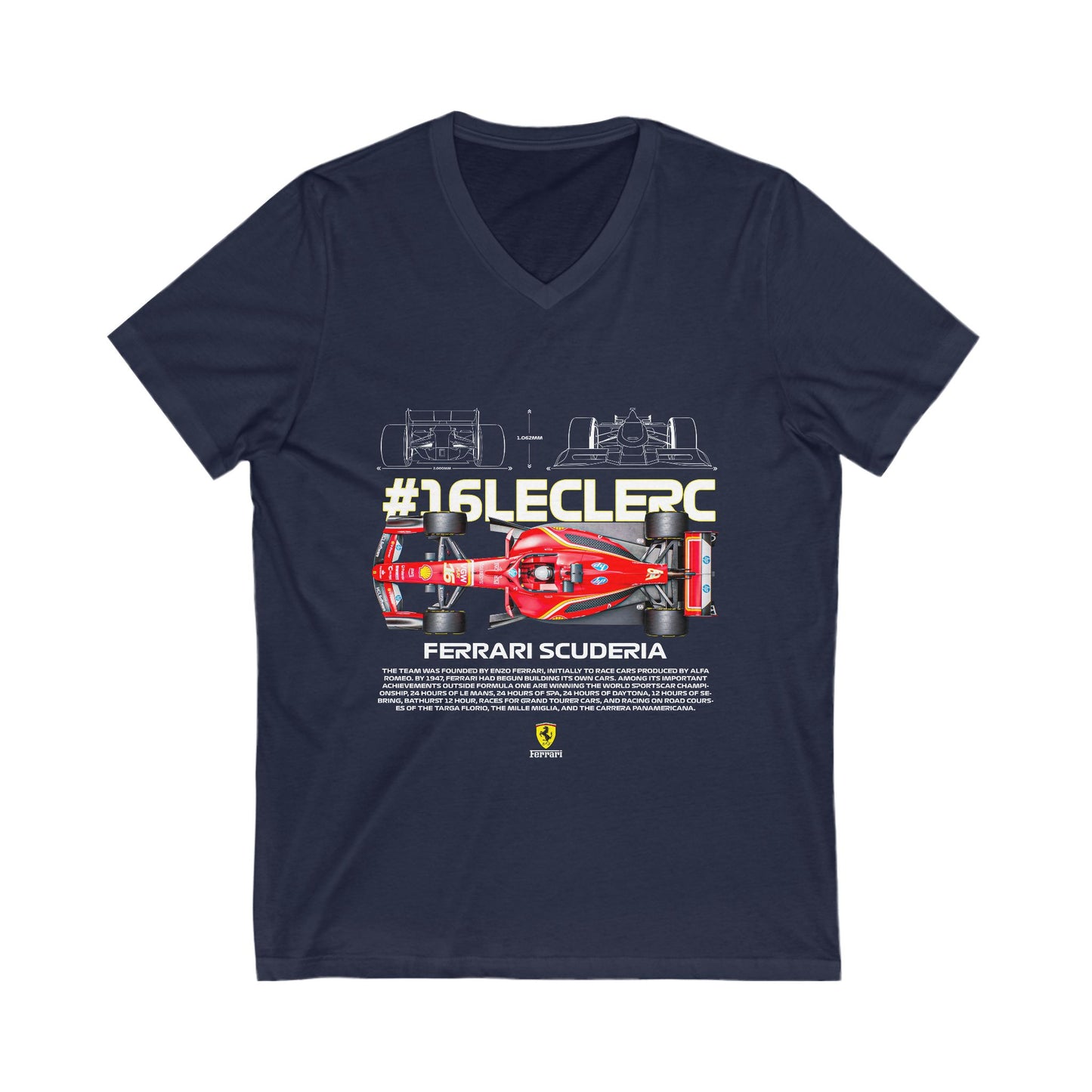 Ferrari Scuderia #16Leclerc V-Neck Tee | Car T-shirt - CreativeRino