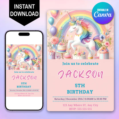 Unicorn Birthday Invitation Template - CreativeRino