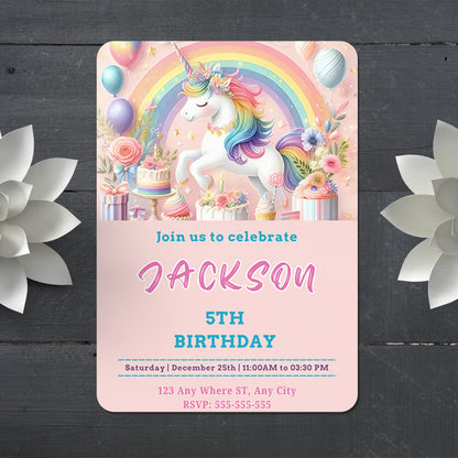 Unicorn Birthday Invitation Template - CreativeRino