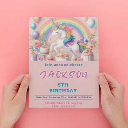 Unicorn Birthday Invitation Template - CreativeRino