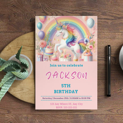 Unicorn Birthday Invitation Template - CreativeRino
