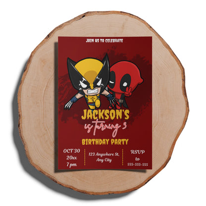 Deadpool & Wolverine Birthday Invitation Template - CreativeRino