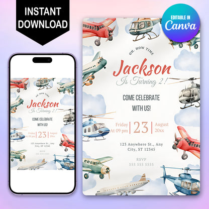 Airplane Birthday Invitation Template - CreativeRino
