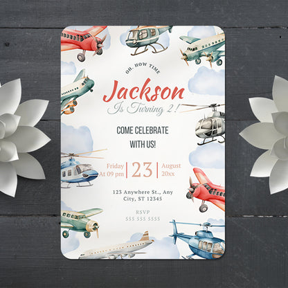 Airplane Birthday Invitation Template - CreativeRino