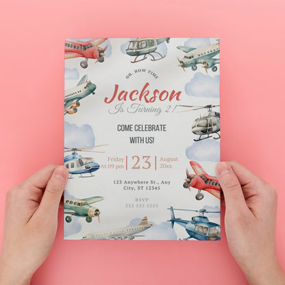 Airplane Birthday Invitation Template - CreativeRino