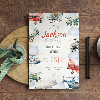 Airplane Birthday Invitation Template - CreativeRino