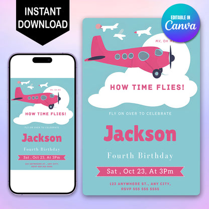 Airplane Birthday Invitation Template - CreativeRino