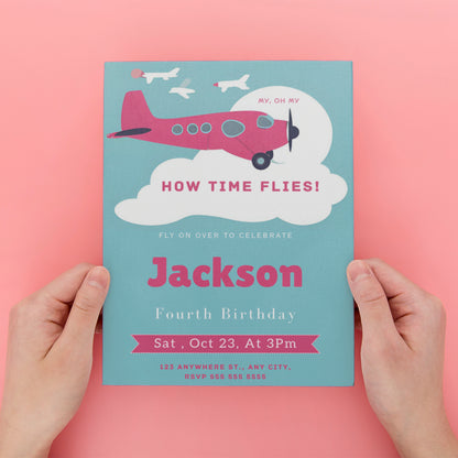 Airplane Birthday Invitation Template - CreativeRino