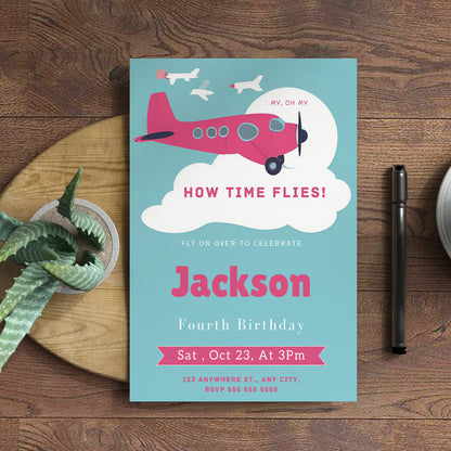 Airplane Birthday Invitation Template - CreativeRino