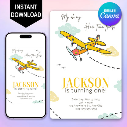 Airplane Birthday Invitation Template - CreativeRino