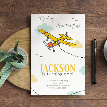 Airplane Birthday Invitation Template - CreativeRino