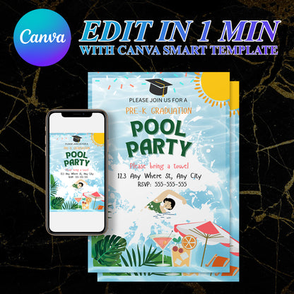 Pre-K Graduation Pool Party Invitation Template - CreativeRino