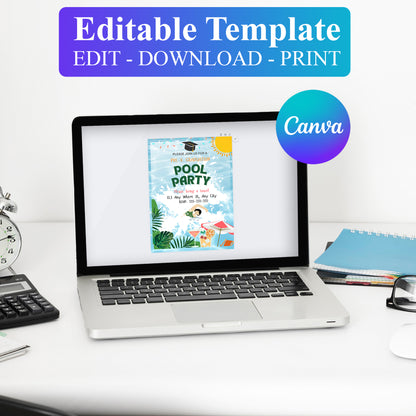 Pre-K Graduation Pool Party Invitation Template - CreativeRino